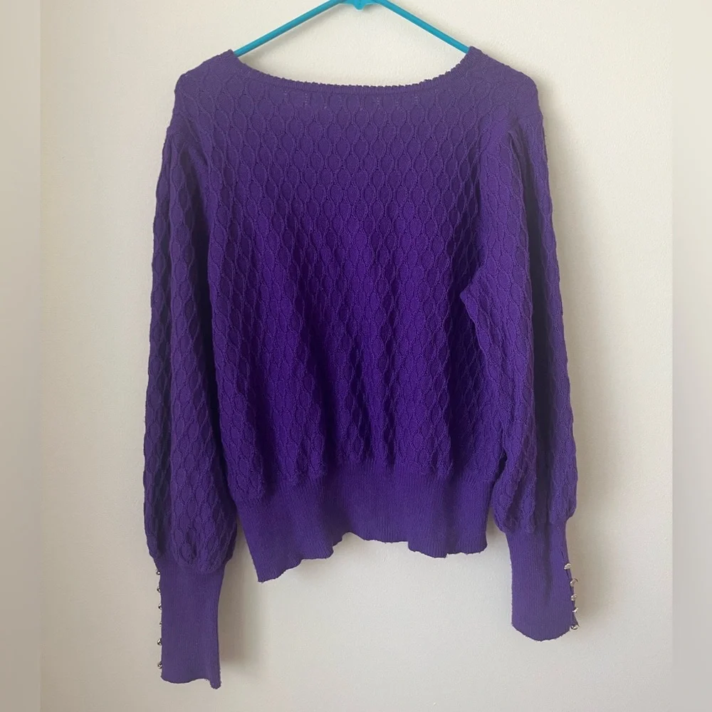Lilly Pulitzer Jacquetta Sweater Balloon Sleeves Crewneck Size XL Purple